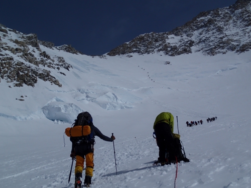 climbing to headwall